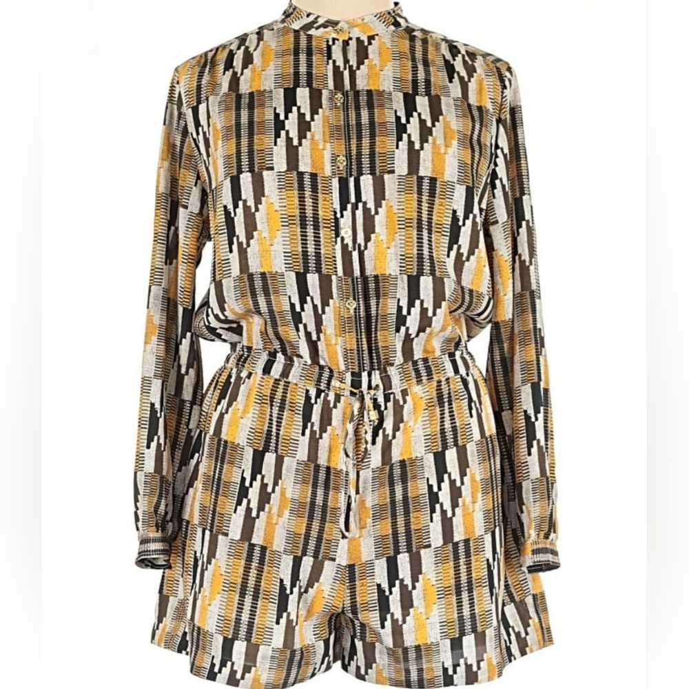 NWT Michael Kors Argyle Patterned Long Sleeve Romper